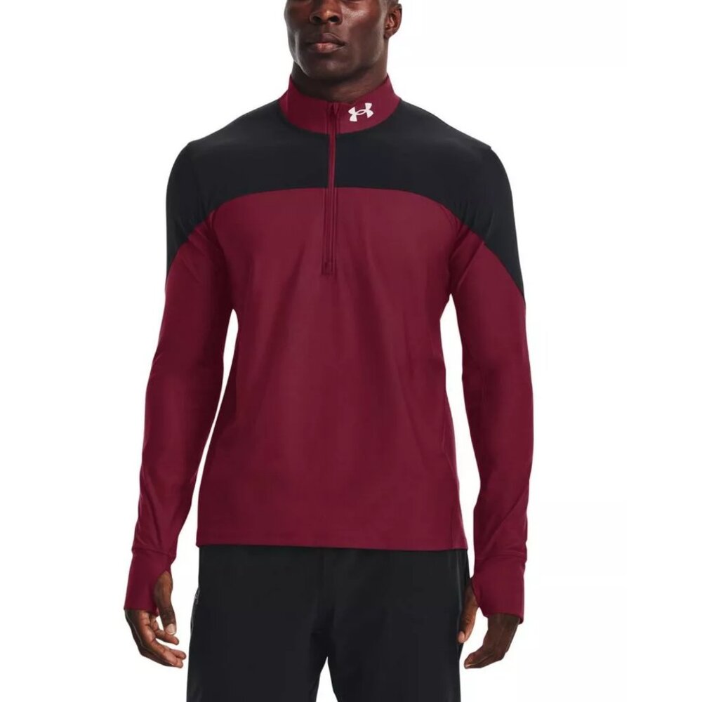 Under Armour Mens Medium Qualifier Jacket Zip UA Run Burgundy Colorblock Layer